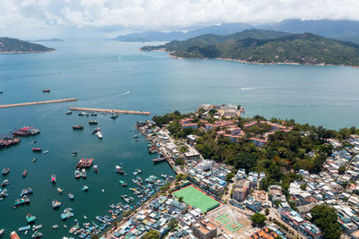 High angle view of boats in sea