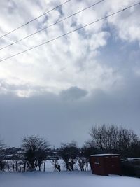 Bare trees on field against sky during winter