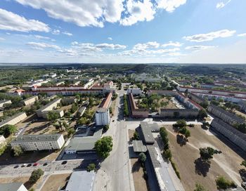 High angle view of townscape against sky