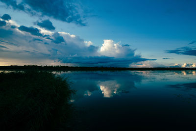 Scenic view of lake against sky during sunset