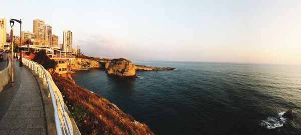 Panoramic view of sea against sky during sunset