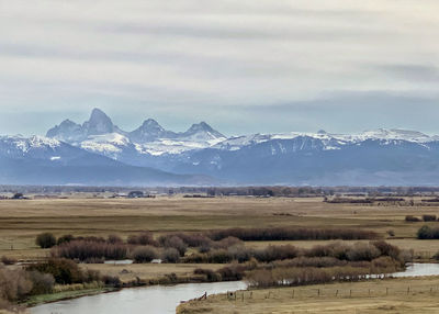 Scenic view of snowcapped mountains against sky