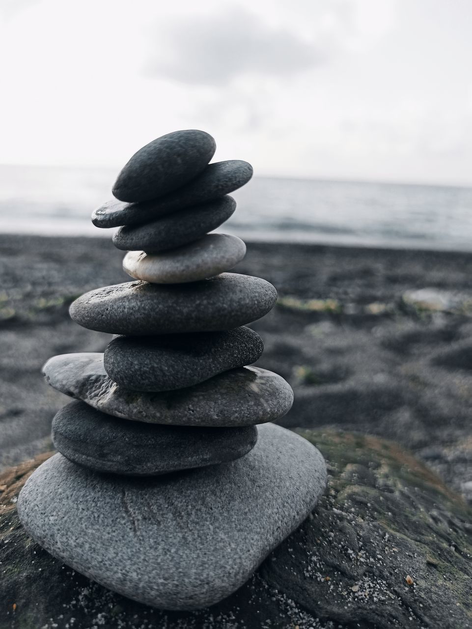 STACK OF STONES ON SHORE