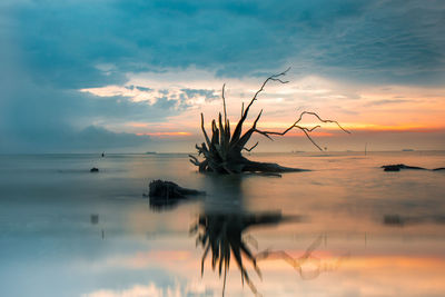 Scenic view of sea against sky during sunset