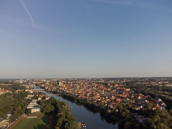 High angle view of townscape against sky