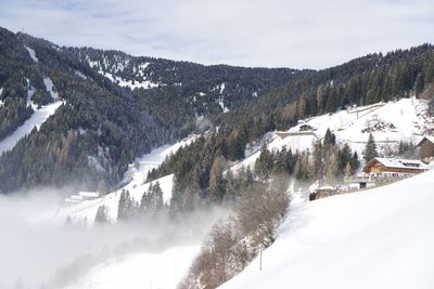 Scenic view of snow covered mountains against sky