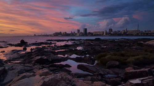 Scenic view of sea against sky during sunset