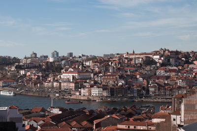 High angle shot of townscape against sky