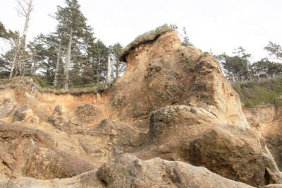 Low angle view of rock formations against sky