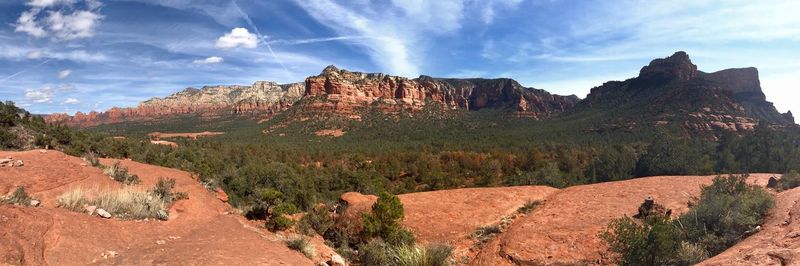 Panoramic view of landscape and mountains against sky