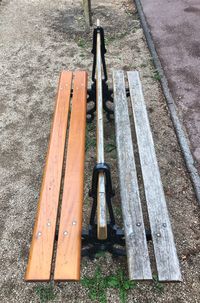 High angle view of empty benches at park