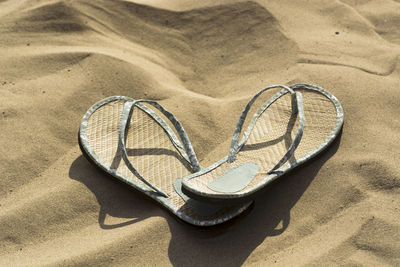 High angle view of shoes on sand