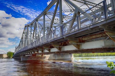 Low angle view of bridge over river against sky