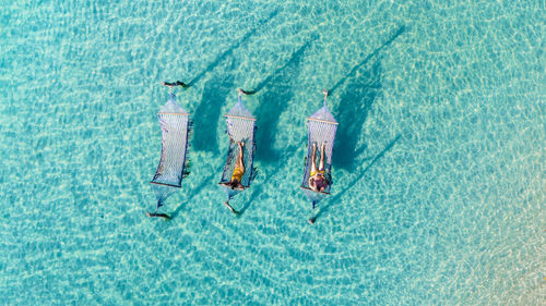 High angle view of boat in sea