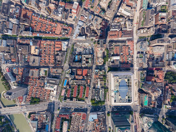 High angle view of buildings in city