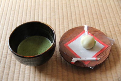 High angle view of tea on table