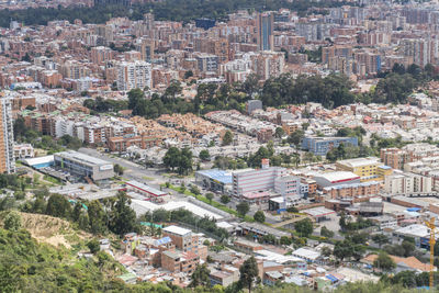 High angle view of buildings in city