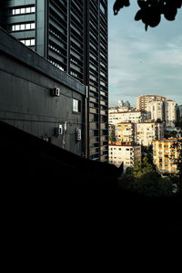 High angle view of buildings against sky