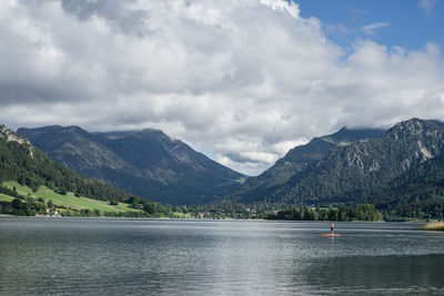 Stand up paddling on lake