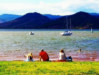 Scenic view of lake and mountains