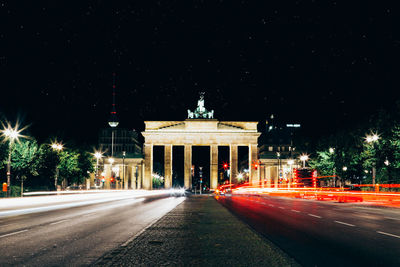 Light trails on the road at night