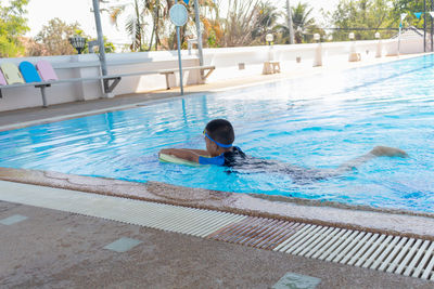 Boy swimming in pool