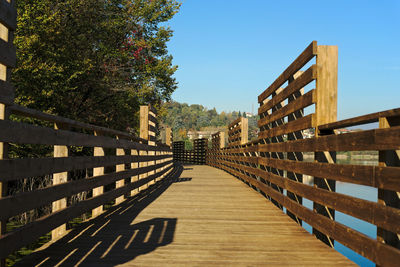 Footbridge against clear sky