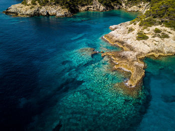 Italy, july 2022. aerial view of the tremiti islands with their caribbean sea