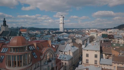 High angle view of townscape against sky