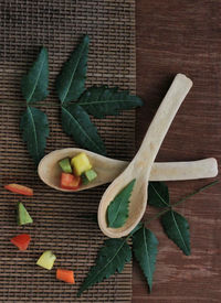 High angle view of fruits on cutting board