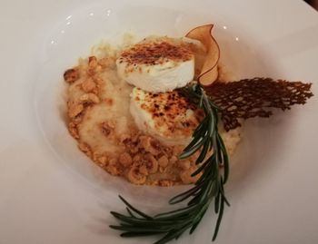 High angle view of breakfast served on table