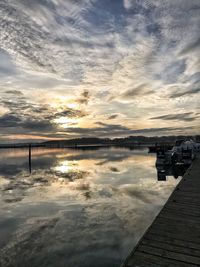 Scenic view of lake against sky at sunset