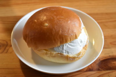High angle view of breakfast served on table