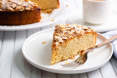 Close-up of cake served in plate