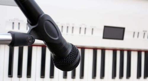 Close-up of microphone over piano