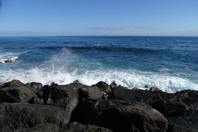 Scenic view of sea against clear sky