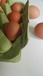 High angle view of eggs on table