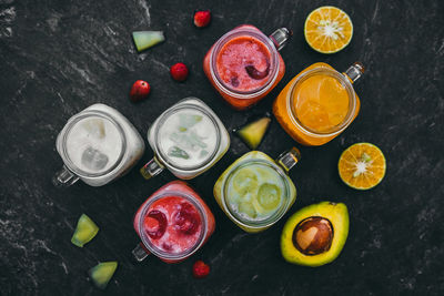 High angle view of fruits on table