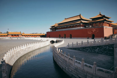 Building by river against clear sky,inside forbidden city.