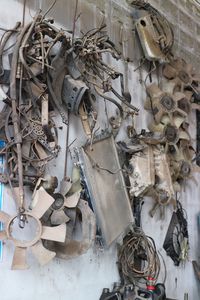 High angle view of old rusty metal hanging