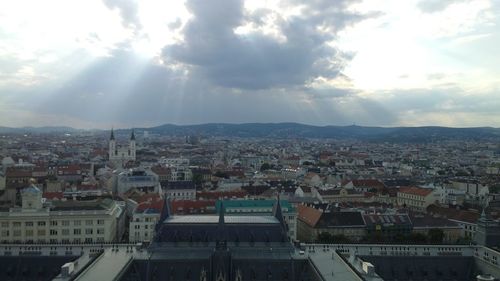 High angle shot of townscape against sky