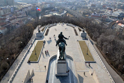 High angle view of tourists in city