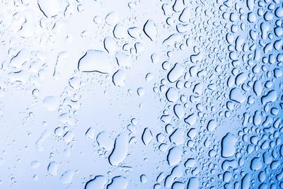 Full frame shot of raindrops on glass window