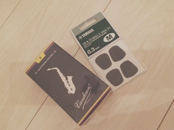 High angle view of text on table