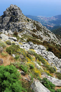 Scenic view of rocky mountains against sky