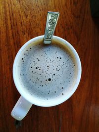 High angle view of coffee on table