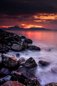 Scenic view of sea during sunset