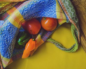 High angle view of fruits on table