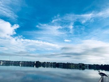 Scenic view of lake against blue sky