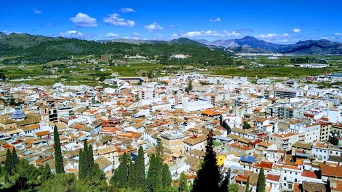 High angle view of townscape against sky